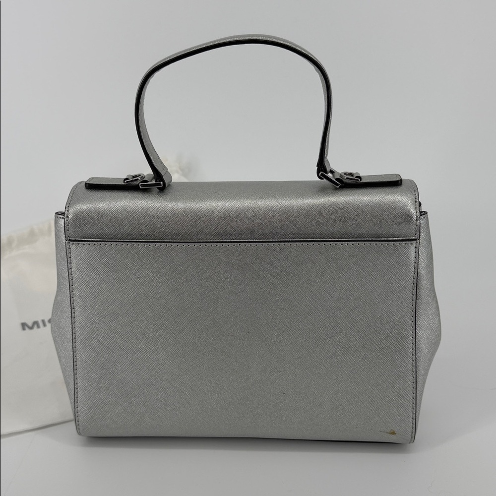 Michael Kors Silver Leather Small Ava Crystals Embellished Top Handle Bag Rare - Picture 3 of 12